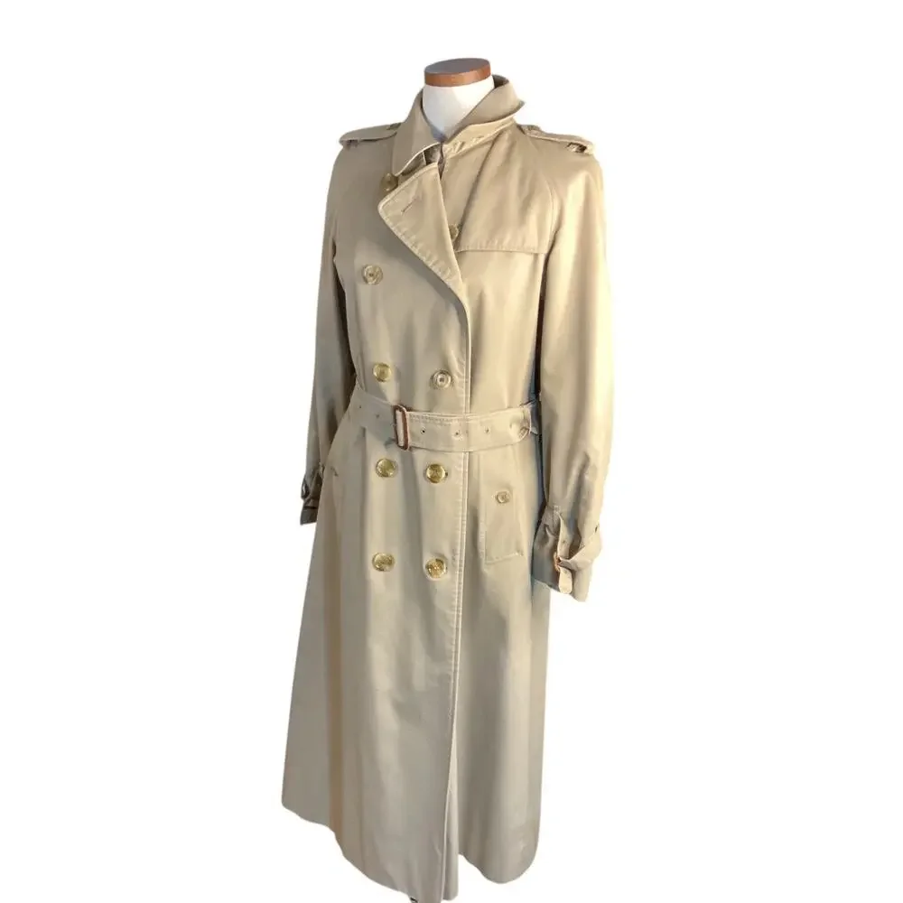Vtg 60s Classic Burberry Beige Trench Coat Long Belted Nova-check Womens 10 - Picture 6 of 16